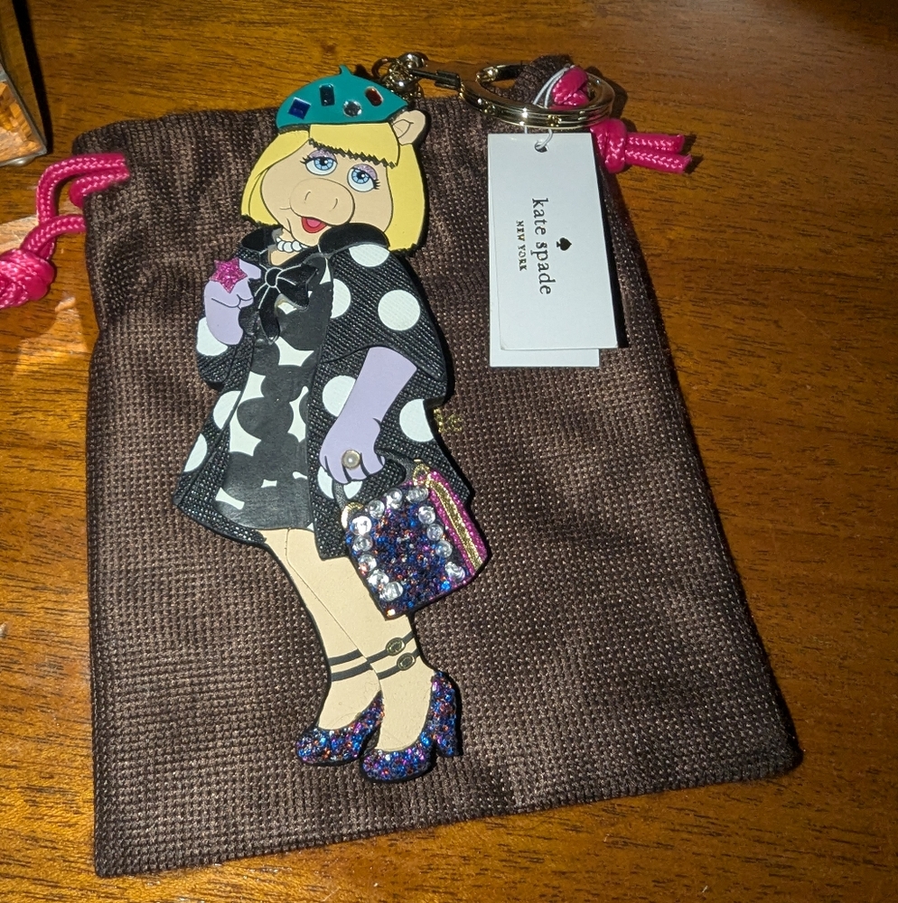 kate spade Multicolor Miss Piggy Polka Dot Keychain/Bag Charm NWT